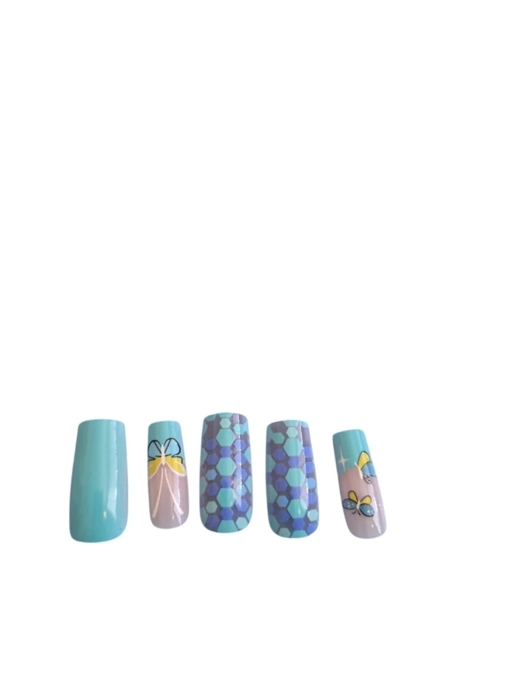 4/$15 Aqua & Lilac Butterfly Gel Nail Set Size Large Reusable W/ Adhesive